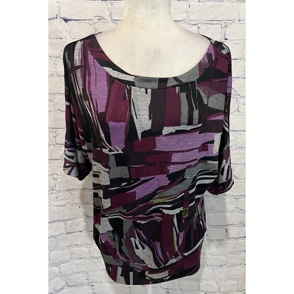 AGB Colorful Geometric, Purple, Print Short Sleeve Top Womens Size M - Picture 1 of 6